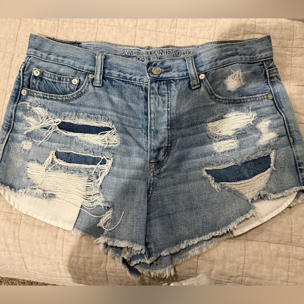 American Eagle Outfitters Light Blue Distressed Jean Shorts
